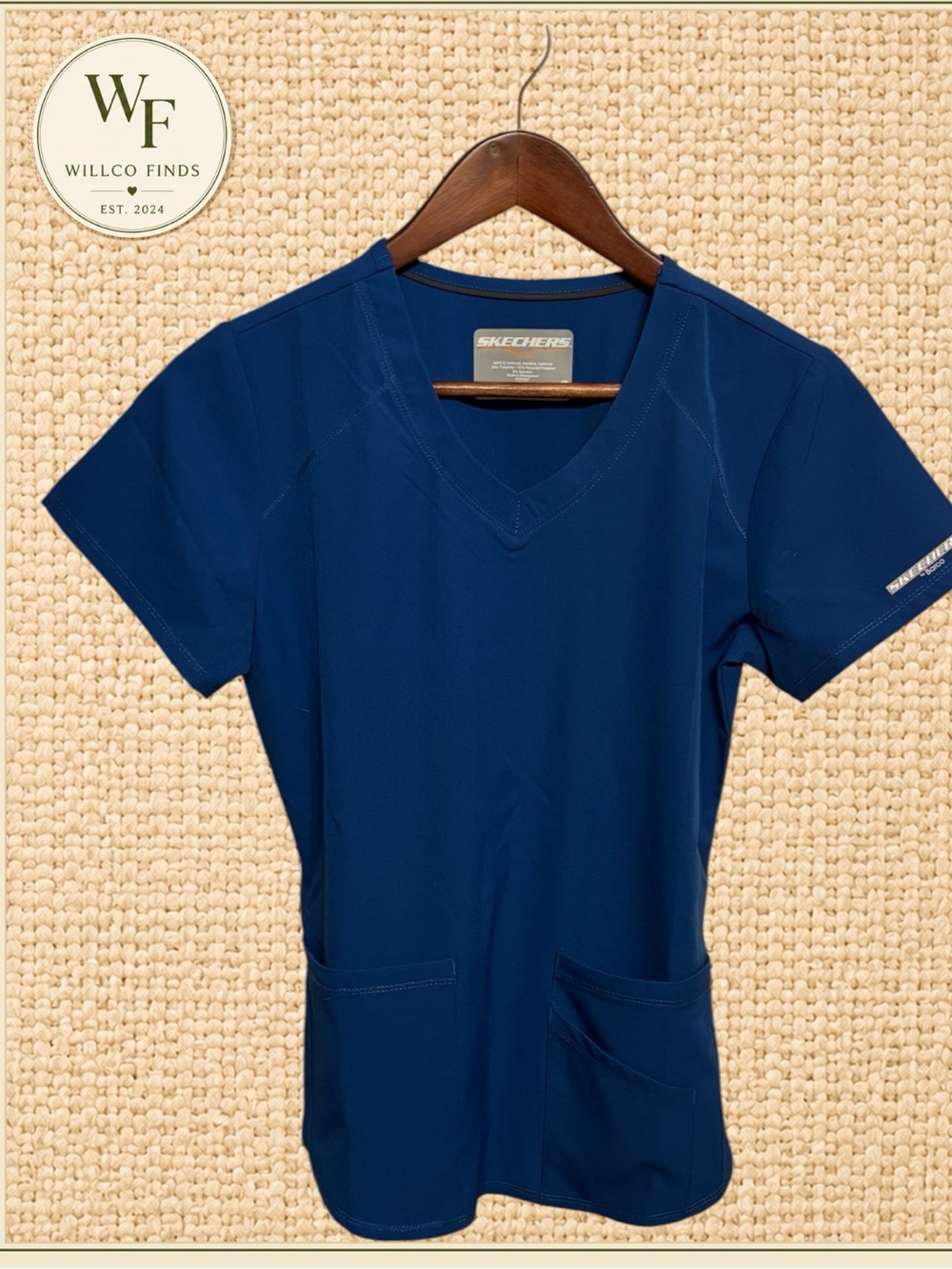 Skechers by Barco Women’s XS Blue V-Neck Scrub Top Stretch 4 Pocket